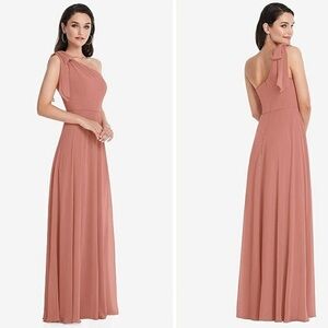 NWT After Six Dessy Group Lux Chiffon Shoulder Bow Maxi Dress Gown Size 6 1561